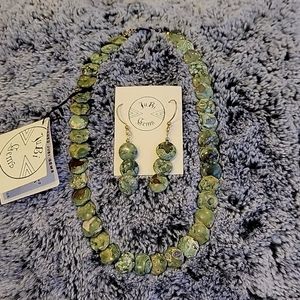 Ryolite Necklace & Earrings Set, Handmade, NWT